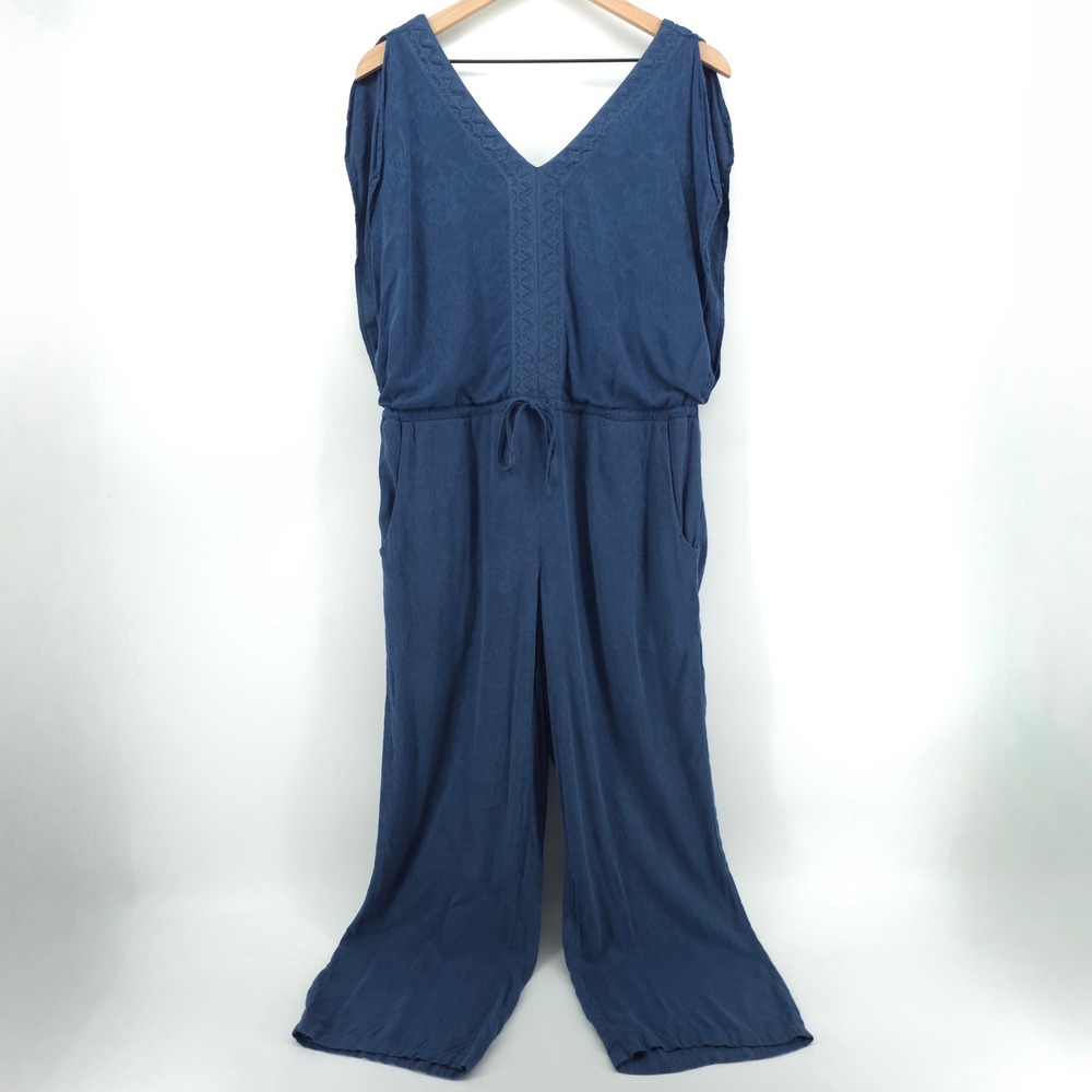 Ariat Women Jumpsuit Sleeveless Small Blue Embroidered V-Neck Boho Drawstring